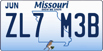 MO license plate ZL7M3B