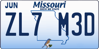 MO license plate ZL7M3D