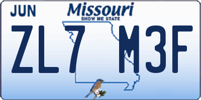 MO license plate ZL7M3F