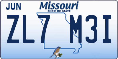 MO license plate ZL7M3I