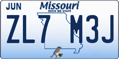 MO license plate ZL7M3J