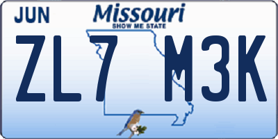 MO license plate ZL7M3K