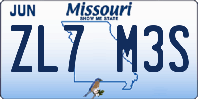 MO license plate ZL7M3S