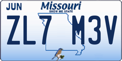 MO license plate ZL7M3V