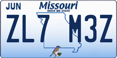 MO license plate ZL7M3Z