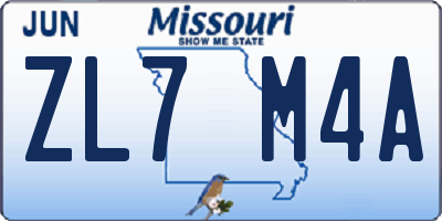 MO license plate ZL7M4A