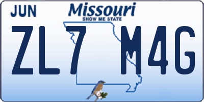 MO license plate ZL7M4G