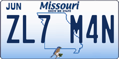 MO license plate ZL7M4N