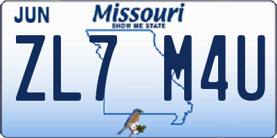 MO license plate ZL7M4U