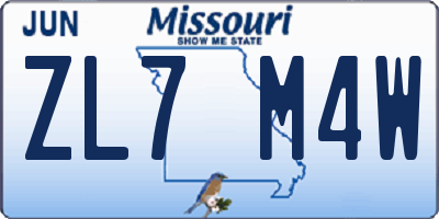 MO license plate ZL7M4W