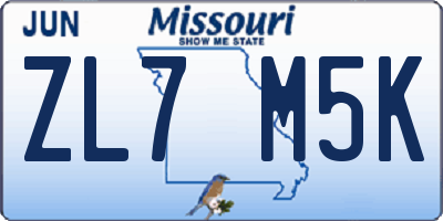MO license plate ZL7M5K