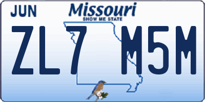 MO license plate ZL7M5M