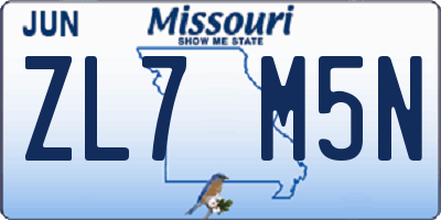 MO license plate ZL7M5N