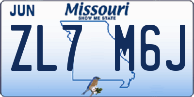 MO license plate ZL7M6J