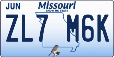 MO license plate ZL7M6K