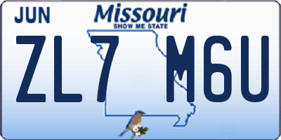 MO license plate ZL7M6U