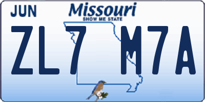 MO license plate ZL7M7A