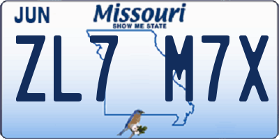 MO license plate ZL7M7X
