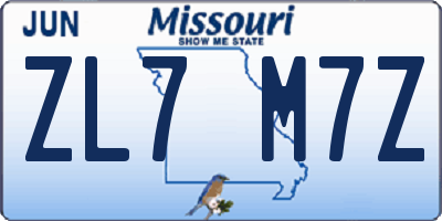 MO license plate ZL7M7Z