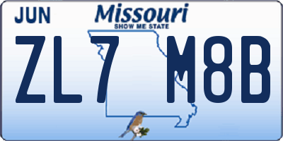 MO license plate ZL7M8B