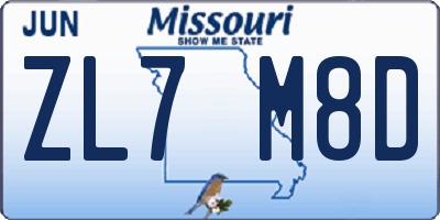 MO license plate ZL7M8D