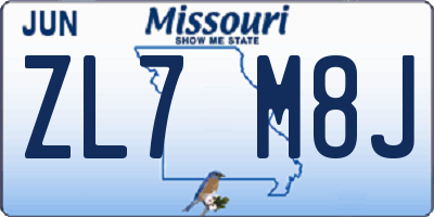 MO license plate ZL7M8J