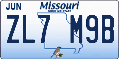 MO license plate ZL7M9B
