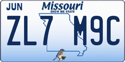 MO license plate ZL7M9C