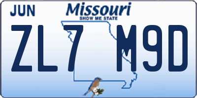 MO license plate ZL7M9D
