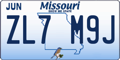 MO license plate ZL7M9J