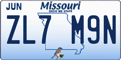 MO license plate ZL7M9N