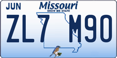 MO license plate ZL7M9O
