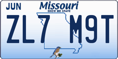 MO license plate ZL7M9T