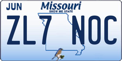 MO license plate ZL7N0C