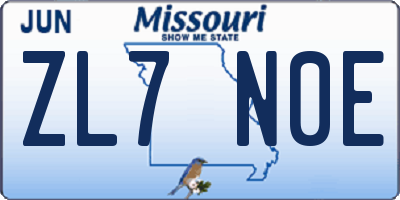 MO license plate ZL7N0E