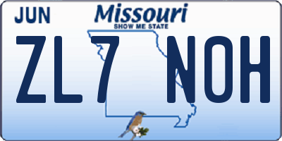 MO license plate ZL7N0H