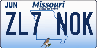 MO license plate ZL7N0K