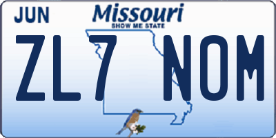 MO license plate ZL7N0M