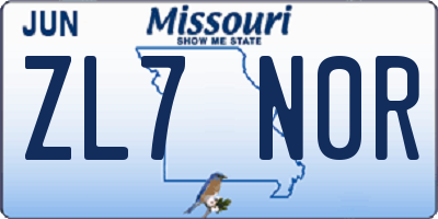 MO license plate ZL7N0R