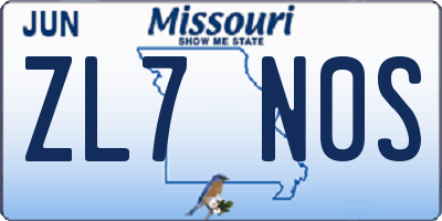 MO license plate ZL7N0S