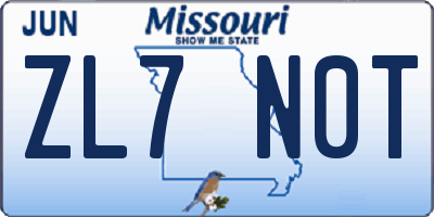 MO license plate ZL7N0T