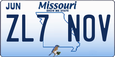 MO license plate ZL7N0V