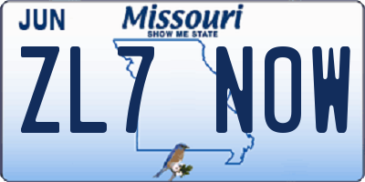 MO license plate ZL7N0W