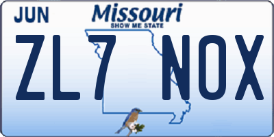 MO license plate ZL7N0X