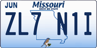 MO license plate ZL7N1I