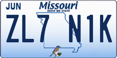 MO license plate ZL7N1K