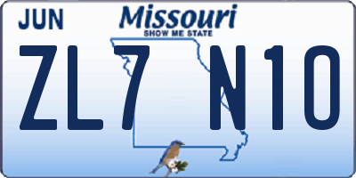 MO license plate ZL7N1O
