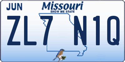 MO license plate ZL7N1Q