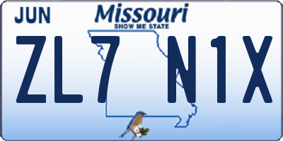 MO license plate ZL7N1X