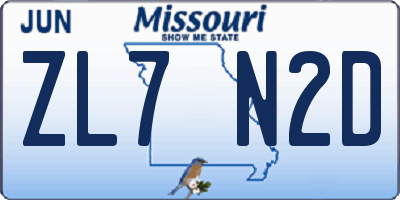 MO license plate ZL7N2D